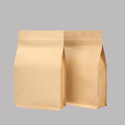 China POLYSMARTS Factory Recyclable Wholesale Customized Kraft Paper 8 Gusset Flat Bottom Side Seal Square Bag for sale