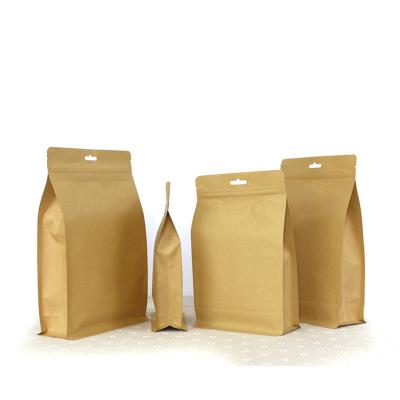 China POLYSMARTS Recyclable Resealable Food Packaging Bag Custom Brown Kraft Paper Flat Bottom Bag Without Window for sale