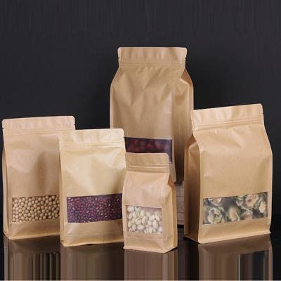 China POLYSMARTS Recyclable 8-Side Seal Kraft Paper Flat Bottom Resealable Bag for sale