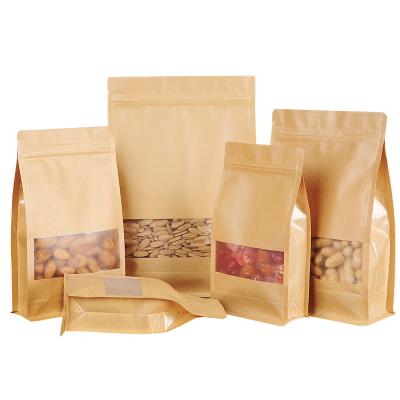 China Recyclable Brown Kraft Paper Flat Bottom Bag POLYSMARTS Different Size With Window For Food for sale