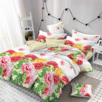 China 3d set 100 set disposable colorful polyester bed sheet flowers material comforter cover set 4 piece bedding set for sale