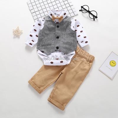 China INS Amazon Antibacterial Kids In England Children Boy Gentleman Set Cartoon Waistcoat Vest Pants 3 Set for sale