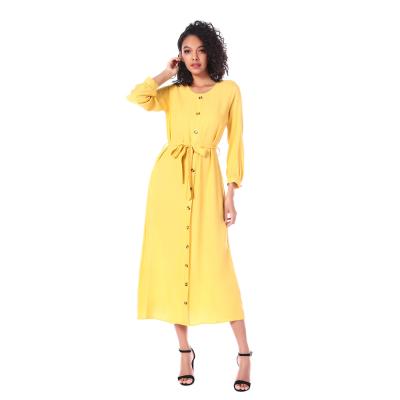 China 2020 Solid Anti-Static Casual Dress Button Row Sheath Long Women Dress Long Dress Fashionable Lady for sale