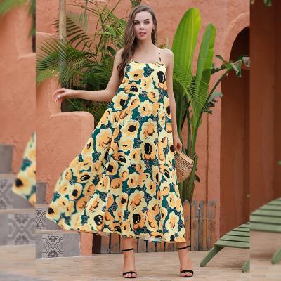 China 2020 Women's Casual Dress Plus Size American Dress Anti-static Maxi Dress Spaghetti Flower Print Women's Clothing for sale