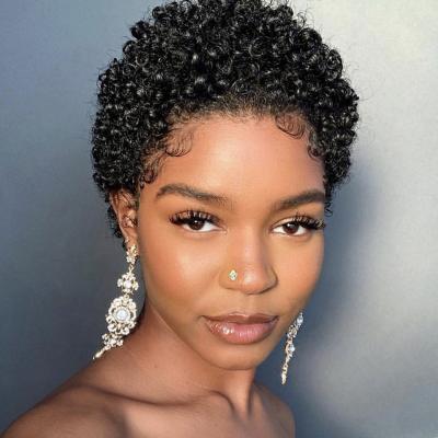 China Barely Shedding Kinky Curly Wig Thick Smooth Soft Remy Raw Virgin Hair Afro Bob Cut Deep Curls Lace Front Wigs Short Afro Curly Hair Wigs For Black Women for sale