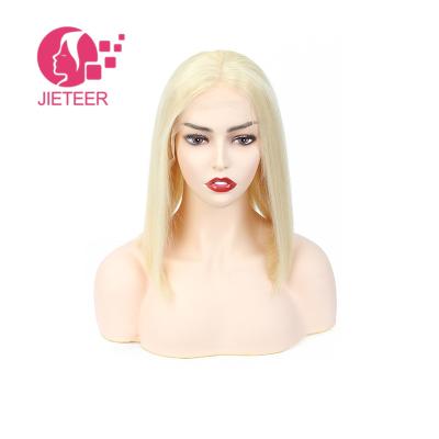 China 100% Swiss Sheer Lace Highlight Bob Straight Human Hair Wigs Brazilian Natural Hair Blonde Short Blonde Short Straight HD Virgin Hair Front Wigs for sale