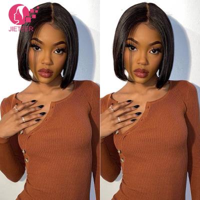 China Bob Highlight Vendors Bob Style Pre Plucked 100% Swiss Virgin Indian Human Hair Natural Hair Wig Lace Front Wigs For Black Woman for sale