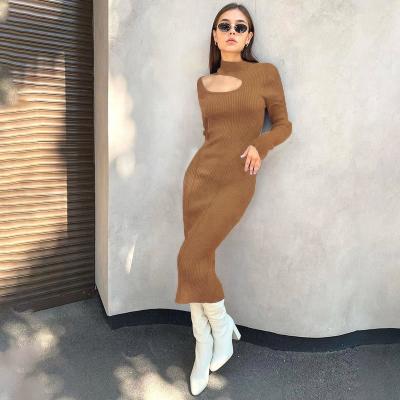 China Best Selling Sexy Knitted Lady Washable Elegant Bodycon Maxi Dress Women Ladies Slim Fit Casual Dress Corset Cutout Dresses for sale