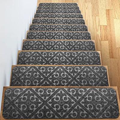 China Self Adhesive Floor Mat Stair Treads Carpet Embossed Self Stain Stick Non Slip Resistant Stair Mats for sale