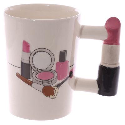 China New Design Beauty 3D Coffee Mug Women Lipstick Mugs Lady Fashion Ceramic Mugs Funny Creative Viable Shape Handle for sale