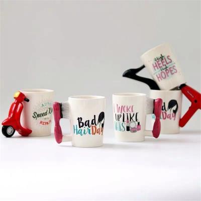 China Series Viable Novelty Beauty Ceramic Coffee Mug With Shaped Handle Lady Fashion Mug High Heels Lipstick Nail Polish Mug for sale