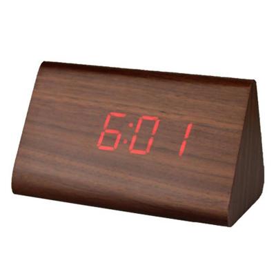 China Small Wooden Calendars Digital Triangle Alarm LED Table Clock With Calendar for sale