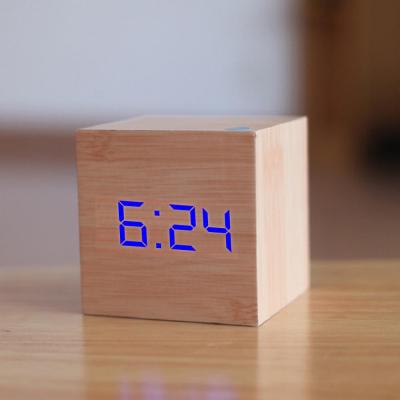 China Calendars Digital LED Alarm Clock Wooden Mini Modern Cube Desk Alarm Clock LED Table Clock for sale