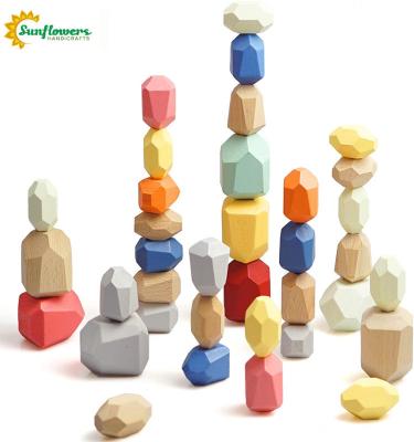 China Europe 36 Pcs Wooden Stones Stacking Game Rock Blocks Puzzle Educational Toy for sale