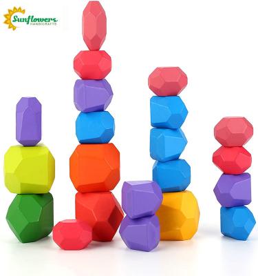 China Europe 21 Pcs Stone Balancing Blocks Colored Wooden Stones Lightweight Building Blocks Set for sale