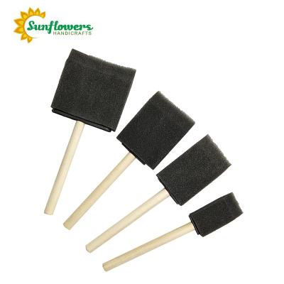 China Diy Hobby Crafts Projects Flat Flexible Foam Play Brushes With Wooden Handles Ideal For Applying Paint, Oil Based Paints for sale