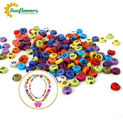 China Jewelry Making Crafts 7*3mm Multi Color Flat Round Acrylic Alphabet Letters Beads For Jewelry Making for sale