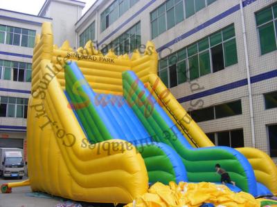 China EN14960 Big Wave Yellow And Green Durable Inflatable Slide For Adult Inflatable Games for sale