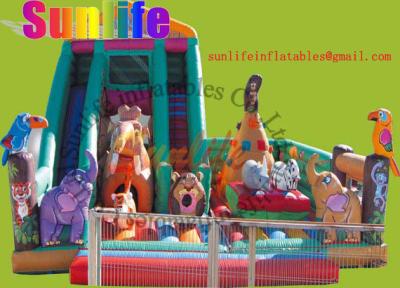 China inflatable animal zoo funny castle with a big slide for sale