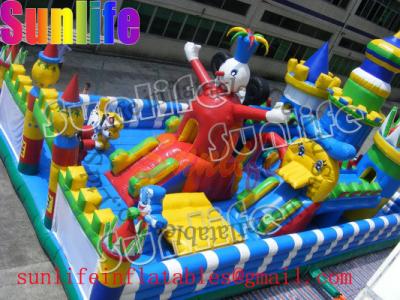 China Durable Happy Clown Island Inflatable Fun City Commercial Bouncers With Big Playground for sale