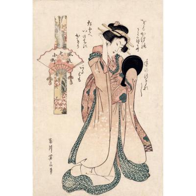 China Myriart Traditional Japanese Art Poster Decor Framed Canvas Paintings Geisha Beauty With Mirror Kiyomizu Komachi By Eizan Kikukawa for sale