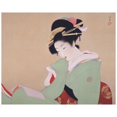 China Myriart traditional portrait poster canvas painting traditional art Japanese geisha beauty in print picture reading wall roomdecor for sale