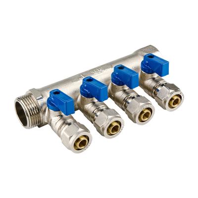 China HELERO HT 100-8034 CW617N 4 Way Modern Underfloor Heating Diverse Water Valve 3/4 Inch Brass Manifold for sale