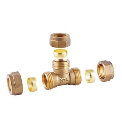 China fluids & HELERO High Quality Brass Gas Tee HT 200-6151 Compression 12mm 15mm-28mm Fittings Elbow For Copper Pipe Fittings for sale