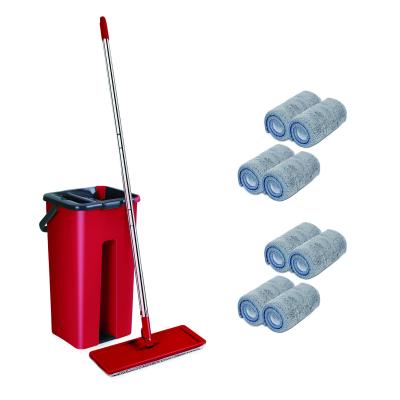 China New Product Sustainable Microfiber Flat Mop 360 Rotation Magic Lazy Mop Bucket With 4 Section Handle for sale