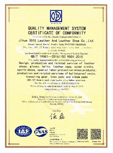 ISO9001 - Jihua 3515 Leather And Leather Shoe Co., Ltd.