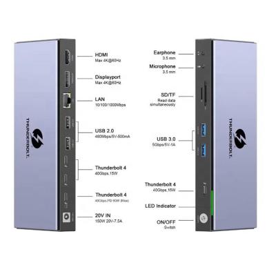 China DP port thunderbolt 4 docking station 4k60hz usb 3.0 hubs 3.0 thunderbolt 4 hub KZ14-T4802 for sale