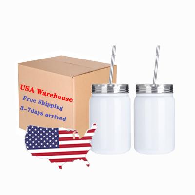 China Mazoho Sustainable USA Warehouse Free Shipping Double Walled Sublimation Mason Jar 17oz Mug Blank And Straw for sale