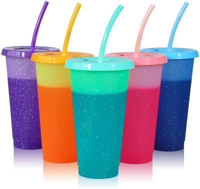 China 5PCS/Set 16oz BPA FREE Plastic Tumbler Color Changing Cup With Straw for sale