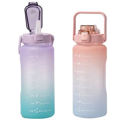 China Large Capacity 2000ML Sports Fitness Durable Motivational Maker Time Plastic Water Bottle With Straw for sale