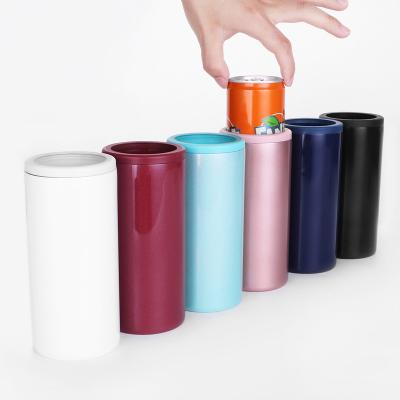 China PORTABLE 12oz Vacuum Flask Drink Can Stainless Steel Insulator Double Wall Beer Cooler Vacuum Insulated Beer Can and Bottle Cooler for sale