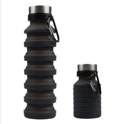 China 550ml/17oz silicone collapsible water bottle sustainable with carabiner stainless steel304 BPA free cover sports portable water bottle for sale