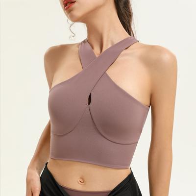 China Antibacterial Women Tie Back Cross Back Custom Sports Yoga Private Label Sports Bra for sale