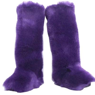 China Factory supply ladies faux fox plush soft fluffy furry direct winter anti-skid high fur boots for sale