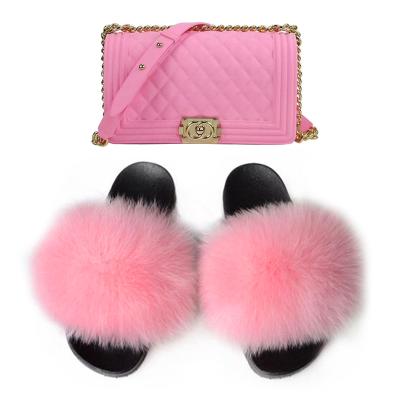 China Wholesale Custom Logo Latest Raccoon \ Fox Furry Slippers Assortment Lightweight Freeze Small Purse Sets For Ladies for sale