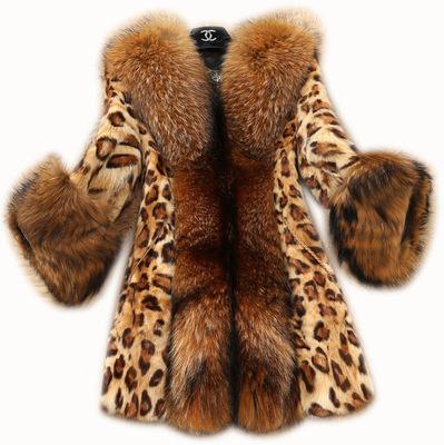 China New style raccoon fur leopard fur women's long winter coat winter coat imitation breathable middle pattern coat for sale