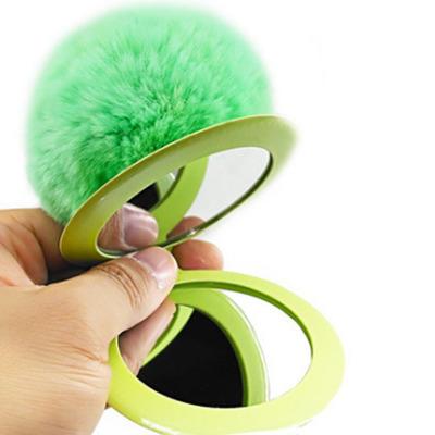 China Rex Rabbit Hairball Mirror Real New Creative Souvenir Gifts Promotion Makeup Mirror PVC Set Silver Mirror Key Chain Props for sale