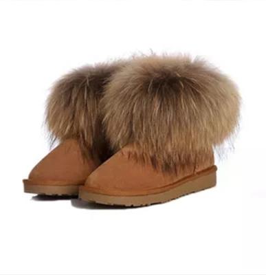 China Warm Fashion Fox Fur Winter Boots Cute Raccoon Fur Boots Lightweight Winter Women's Shoes for sale