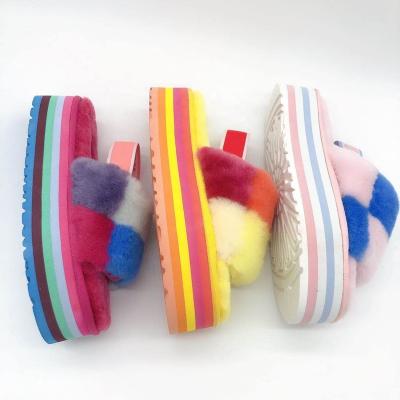 China Wholesale price colorimetric light American fashionable fluffy slippers summer and winter warm sandals for sale