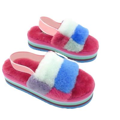 China 2020 Light Weight Indoor Winter Lambswool Sheepskin Fur Slippers Women Full Waterproof 3cm Heel Sandals for sale