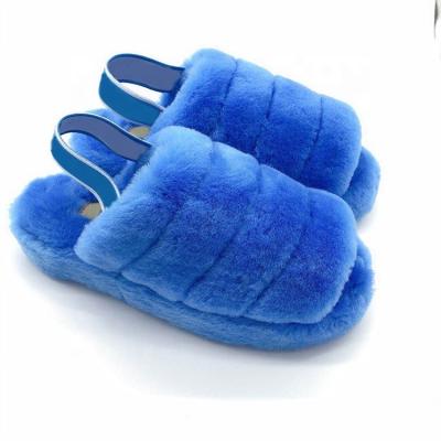 China Factory Lightweight Soft Wool Slides Comfortable Furry Sheepskin Sandals For Ladies for sale