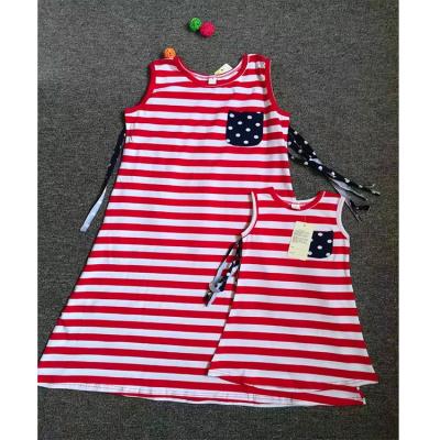 China American Flag Breathable Design Style Independence Day Maxi Dress for Mom and Daughter Family Matching Outfits for sale