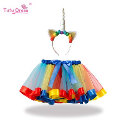 China Breathable Unicorn Rainbow Birthday Party Summer Tutu Skirt Sets Princess Girls Baby Clothes for sale