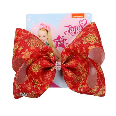 China Holiday Girl's Jojo Bow Clip Snowflak Print Hair Accessories Baby Hair Clip 8 Inch Kids Hairpin For Christmas New Year for sale