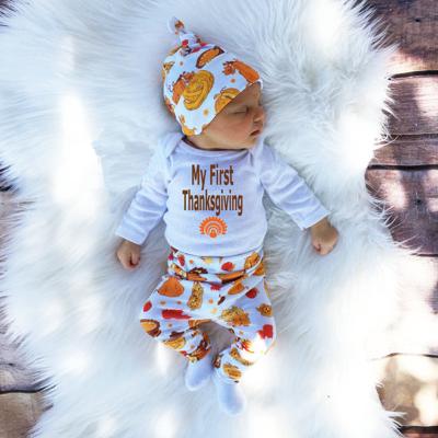 China Breathable Wholesale Baby Outfits 3pcs Set New Arrive My First Thanksgiving Child Clothes Fall Wear Clothing Set for sale