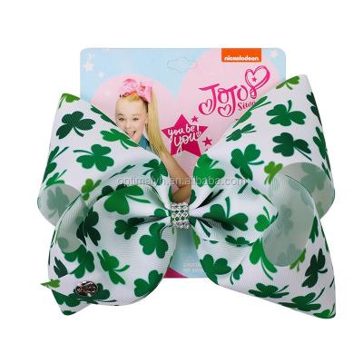 China Hair Accessories Baby Hair Clip Wholesale 8 Inch Grosgrain Four Clover Hair Clip Jojo Siwa Princess Kids Hairclip For St Patrick's Day for sale